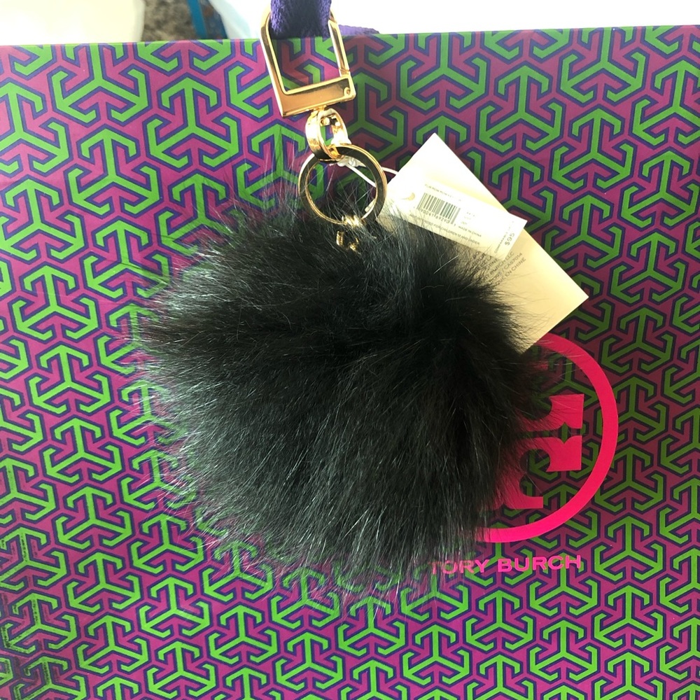 Tory Burch Black Fox Fur Key Chain